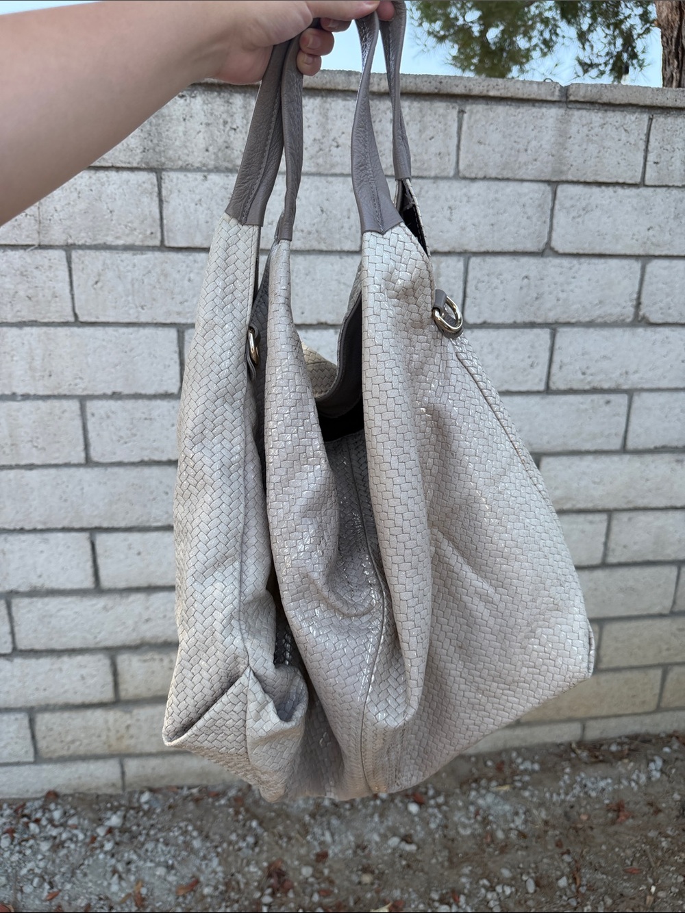 Woven Shoulder Tote in Light Gray - Elegant Everyday Bag